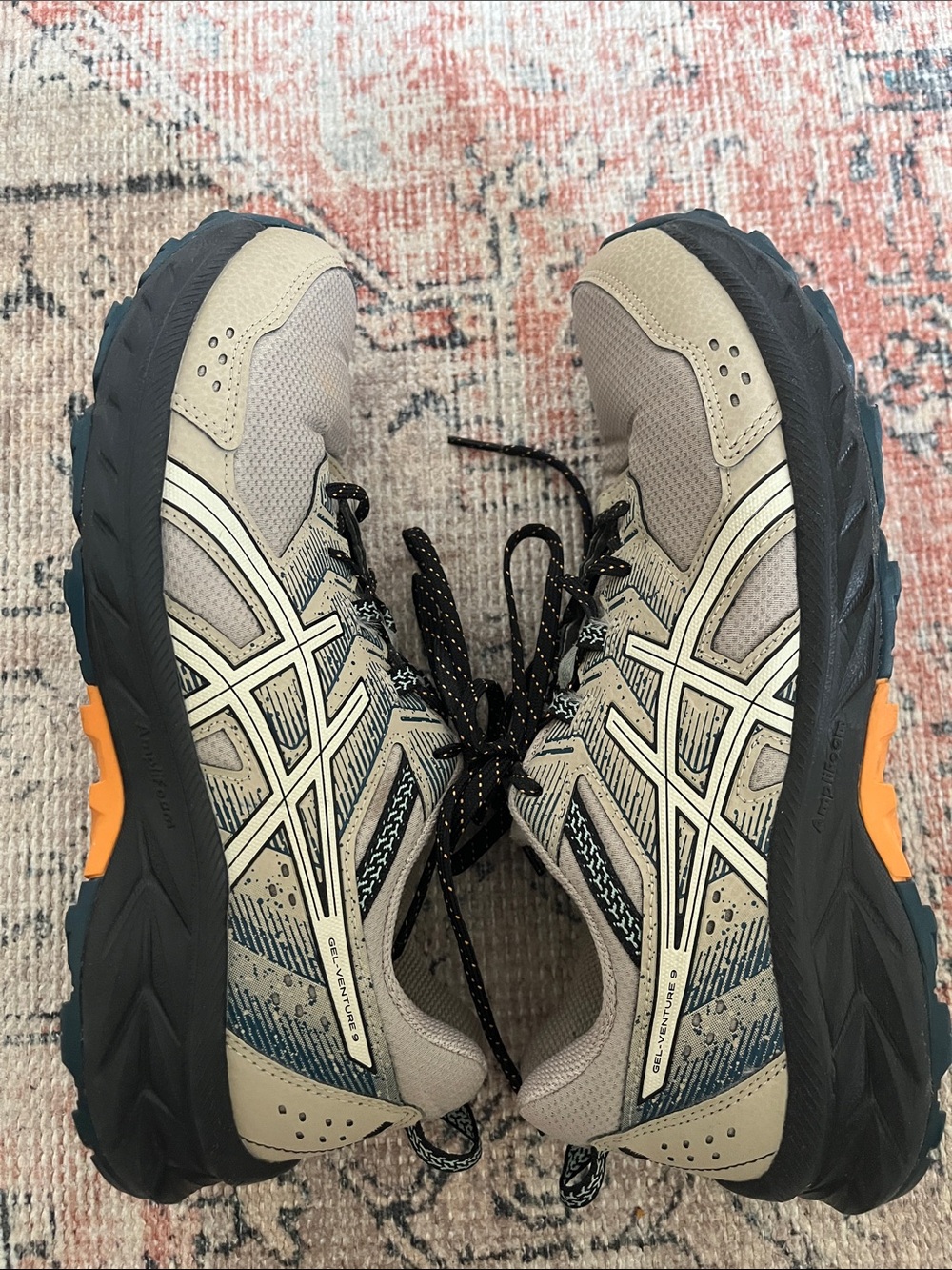 Asics Women’s Ortholite Trail Sneakers in Beige, Black, Navy and Orange Accent